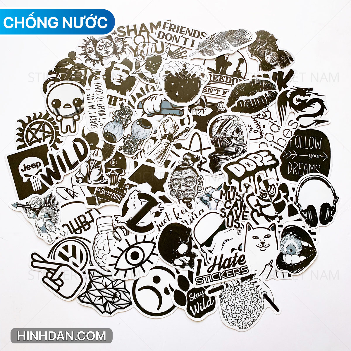 Sticker TRẮNG ĐEN - Black White - Dán Trang Trí - Chất Liệu PVC Cán Màng Chất Lượng Cao Chống Nước, Chống Nắng, Không Bong Tróc Phai Màu