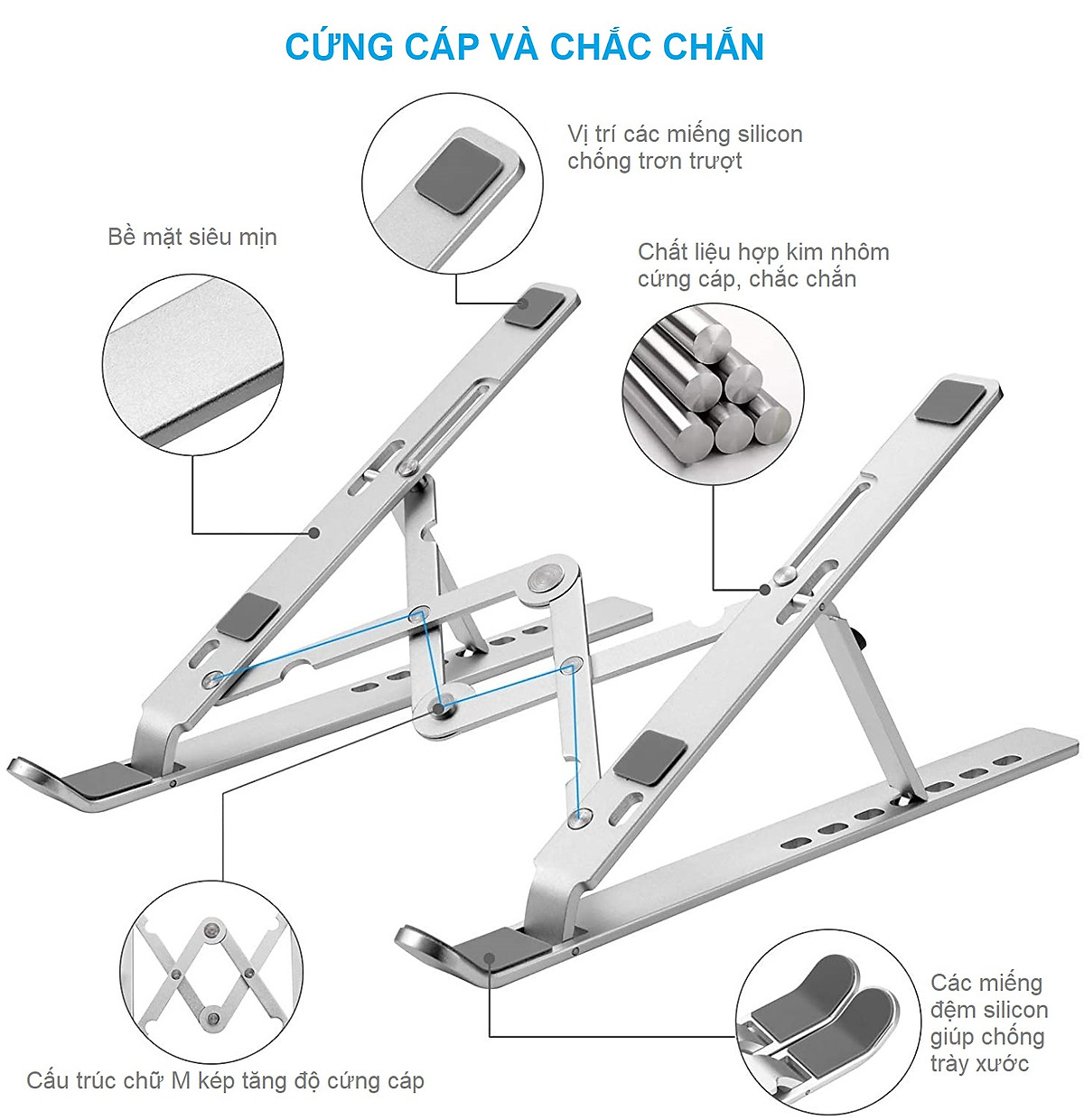 Giá Đỡ Laptop Hợp Kim Nhôm Cao Cấp Dễ Dàng Gấp Gọn, Giúp Tản Nhiệt Laptop, Macbook, Máy Tính Xách Tay - 07 Nấc Điều Chỉnh Góc Độ. DEVO