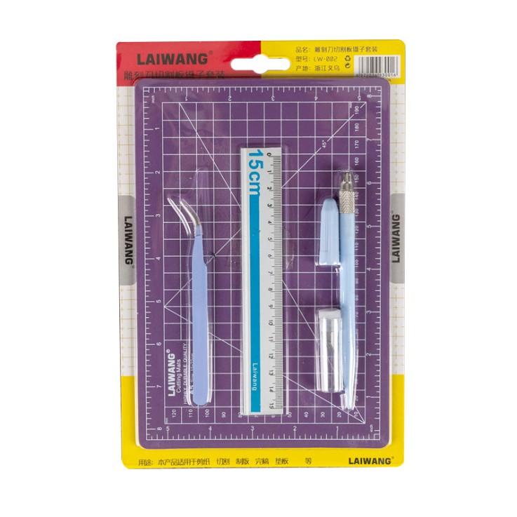 Bộ dụng cụ DIY làm đồ thủ công với cutting pad cỡ A5, dao trổ, thước và nhíp