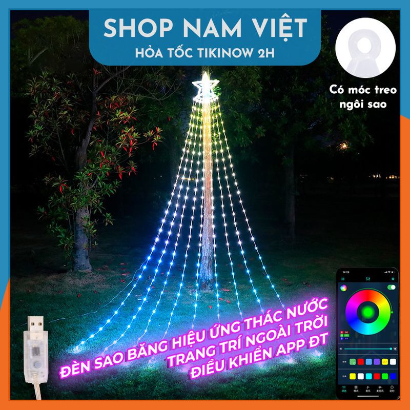 Dây Led Sao Băng RGB Hiệu Ứng Thác Nước, Điều Khiển Bằng Điện Thoại - Trang Trí Ngoài Trời Giáng Sinh, Năm Mới