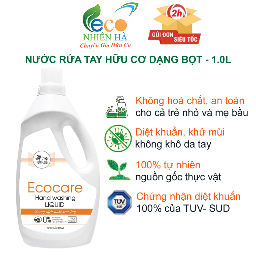 Nước rửa tay ECOCARE 1L tinh dầu thiên nhiên hữu cơ, nước rửa tay tạo bọt, không khô da tay