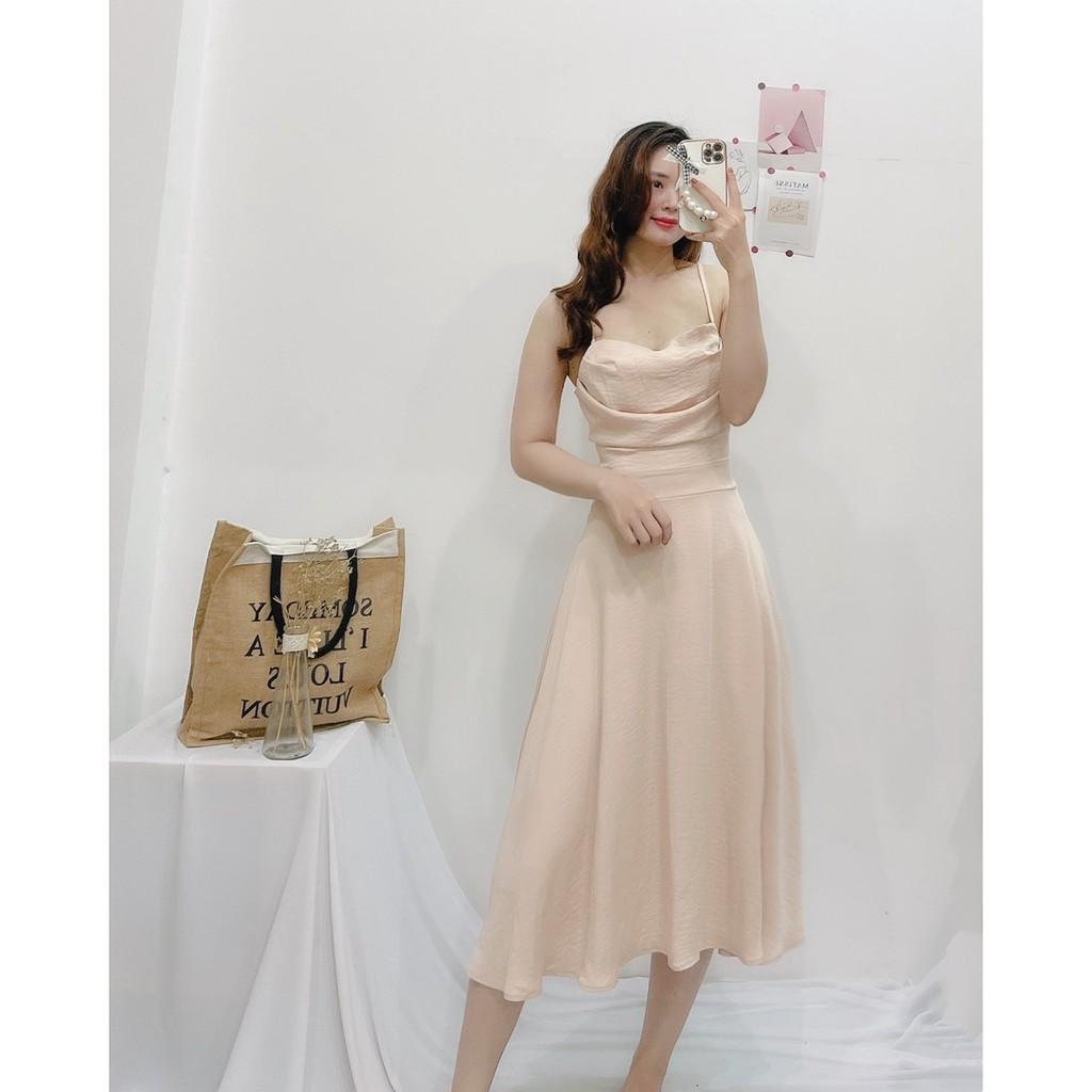 ĐẦM ĐEN LỤA DỰ TIỆC CỔ ĐỔ 2 DÂY-hình thật shop chụp