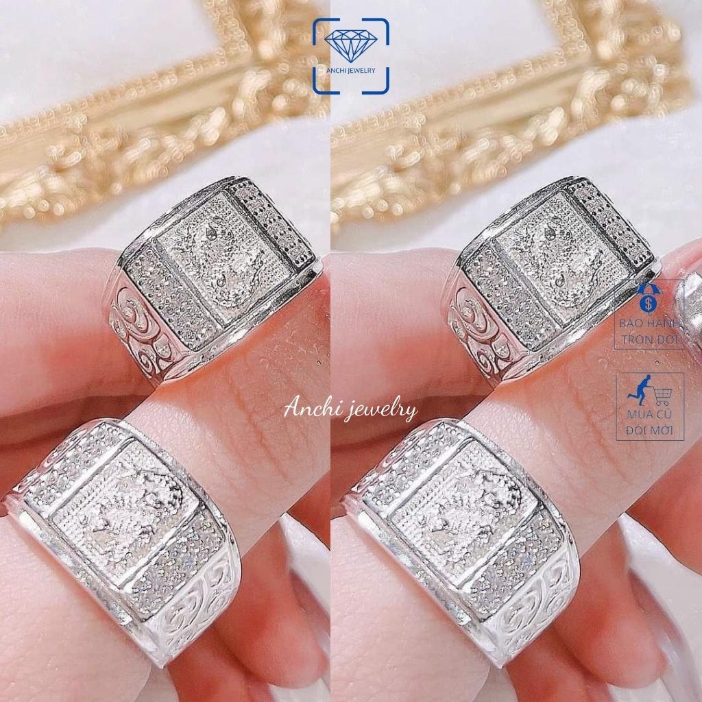 Nhẫn nam mặt vuông to bạc 925 khắc hoa văn đẹp ngầu, Anchi jewelry