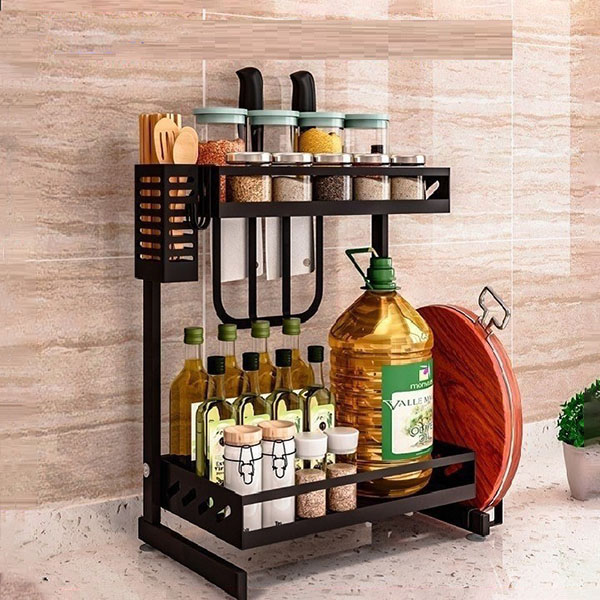 Kệ gia vị chữ E cao cấp HBH bằng thép carbon chống gỉ, chống xước, kệ đựng chai lọ gia vị đa năng, sang trọng