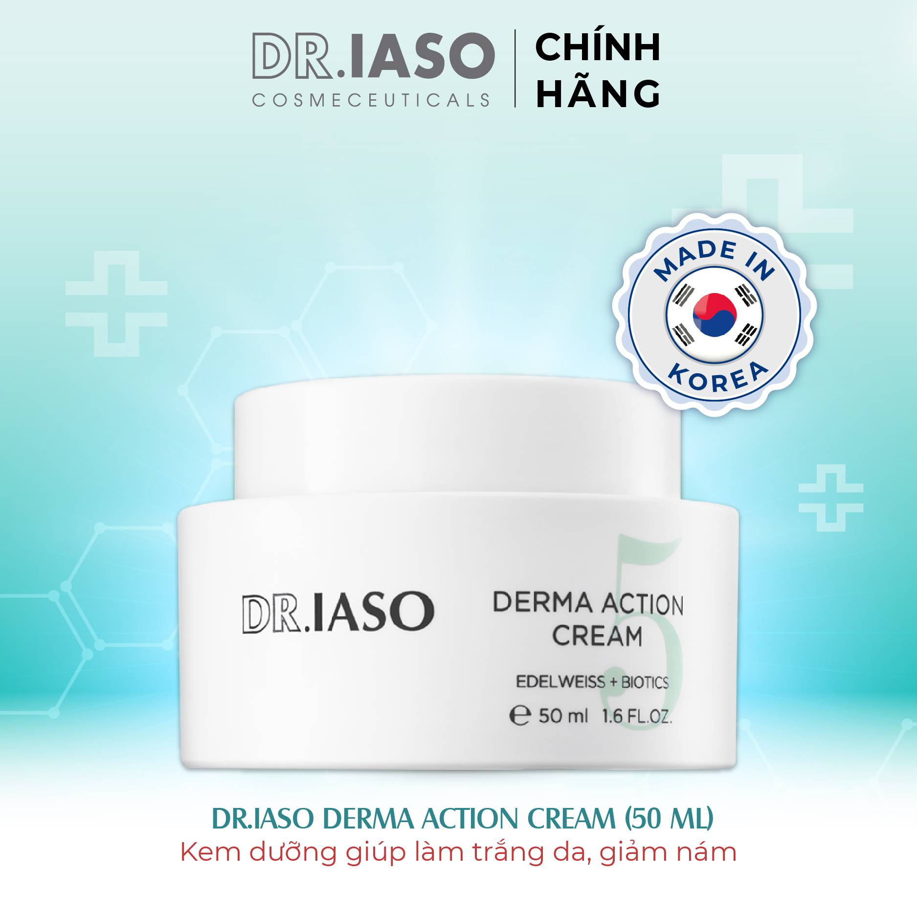 D42 Kem dưỡng giúp làm trắng da, giảm nám Dr IASO Derma Action Cream 50ml