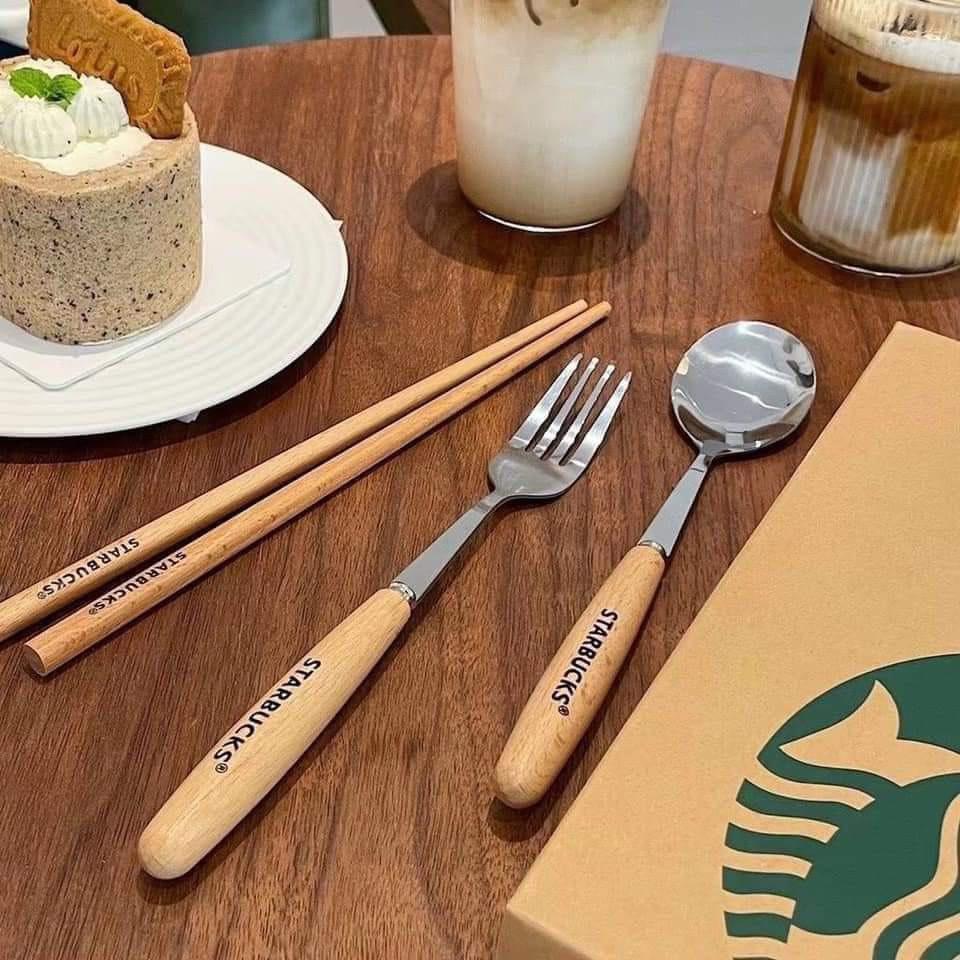 Bộ Muỗng Đũa Nĩa Kèm Hộp Starbuck Sang Xịn