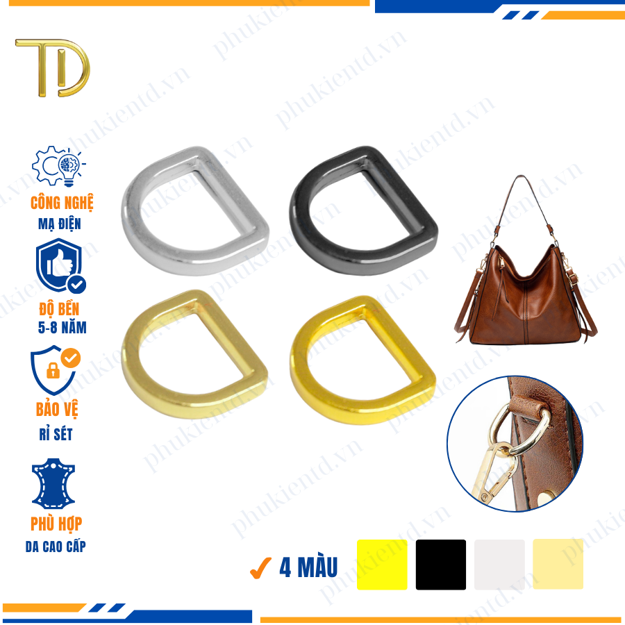 Khoen d túi xách, Khoen chữ d túi xách, Khoen bán nguyệt túi xách 19mm mạ điện độ bền 5-8 năm