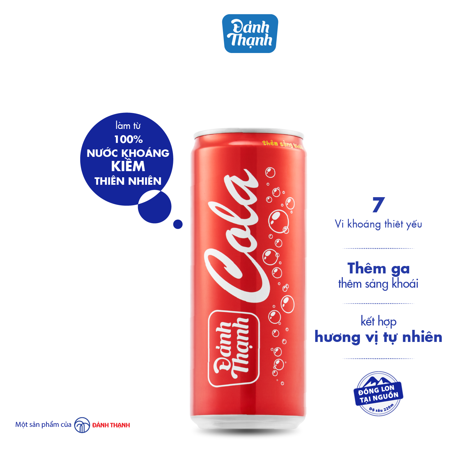 Lốc 6 lon Nước khoáng thiên nhiên có ga Đảnh Thạnh khoáng Cola lon 330ml