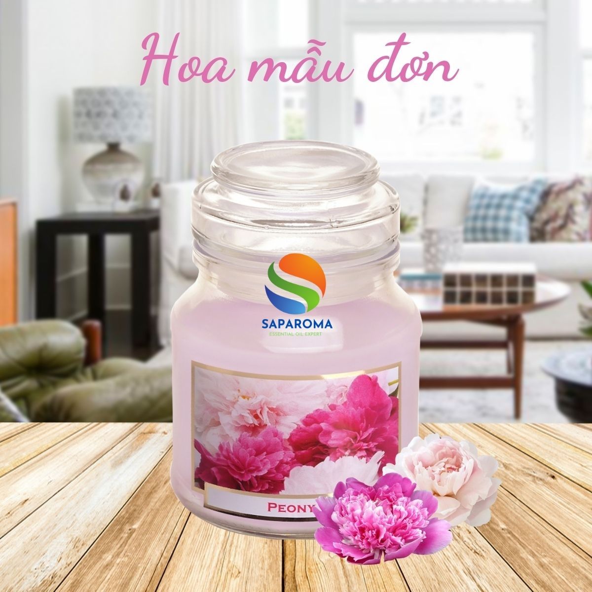 Hũ nến thơm Bartek Peony 130g QT0041 - hoa mẫu đơn, trang trí, thơm phòng, thư giãn, Hỗ trợ khử mùi