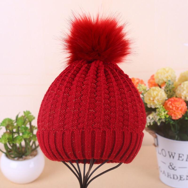 Mới Móc Pompom Bóng Cho Bé Gái Nón Mùa Thu Đông Nắp Ấm Dành Cho Bé Trai Bé Gái Dệt Kim Cho Bé Bộ Nón Trẻ Em Mũ Lưỡi Trai