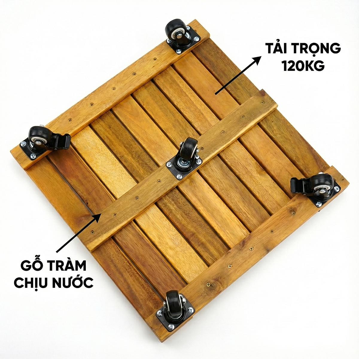 Đế Gỗ Di Chuyển Chậu Cây ANKAN 45x45cm - Bánh Xe 360 Độ Có Khóa, Gỗ Tự Nhiên Chịu Lực Tốt