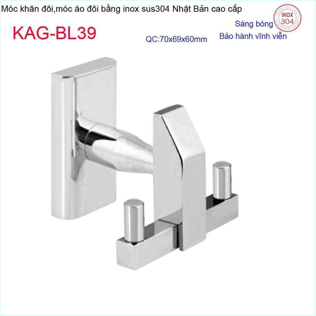 Móc khăn 2, Phụ kiện phòng tắm cao cấp Kace,móc áo đôi inox 304 Nhật Bản KAG-BL39