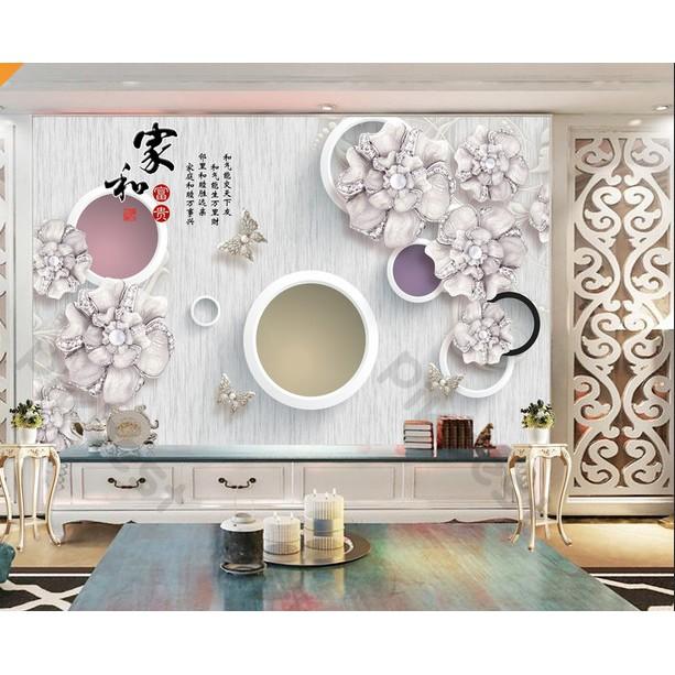 Tranh dán tường Tường nền hoa trang sức phong cách nổi bật, tranh dán tường 3d hiện đại MS1142573