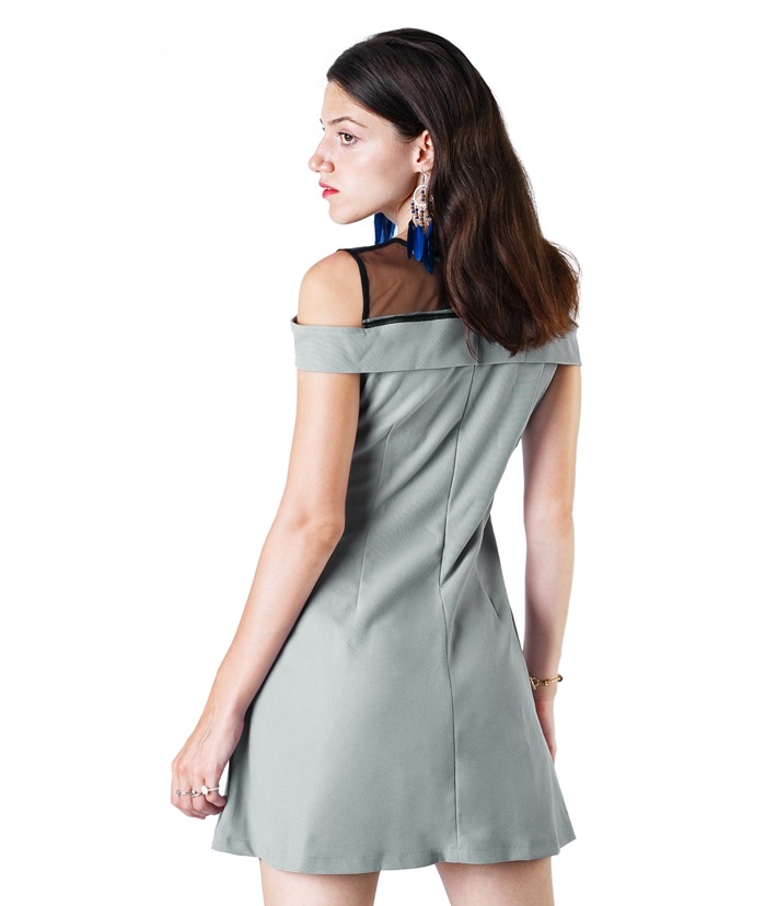 Đầm Xòe Trễ Vai Phối Lưới NN190601
