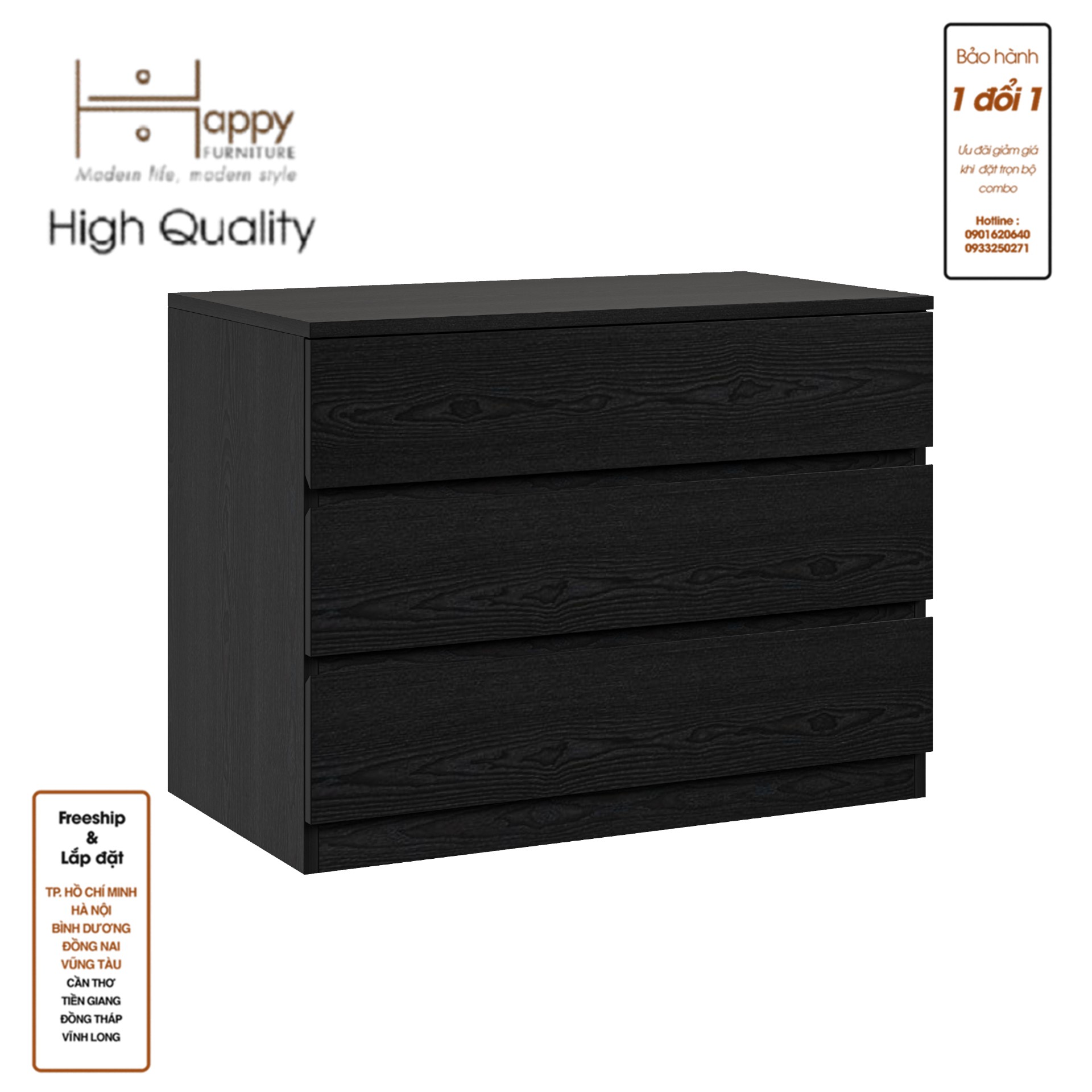 [Happy Home Furniture] OLA, Tủ đựng đồ 3 ngăn kéo, 80cm x 45cm x 60cm ( DxRxC), THK_088