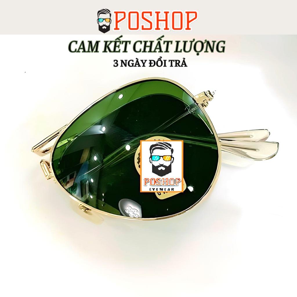 Kính mát nam nữ POSHOP gọng kim loại gấp xếp gập gọn kiểu phi công cổ điển tròng thuỷ tinh cường lực chống uv400 R3479