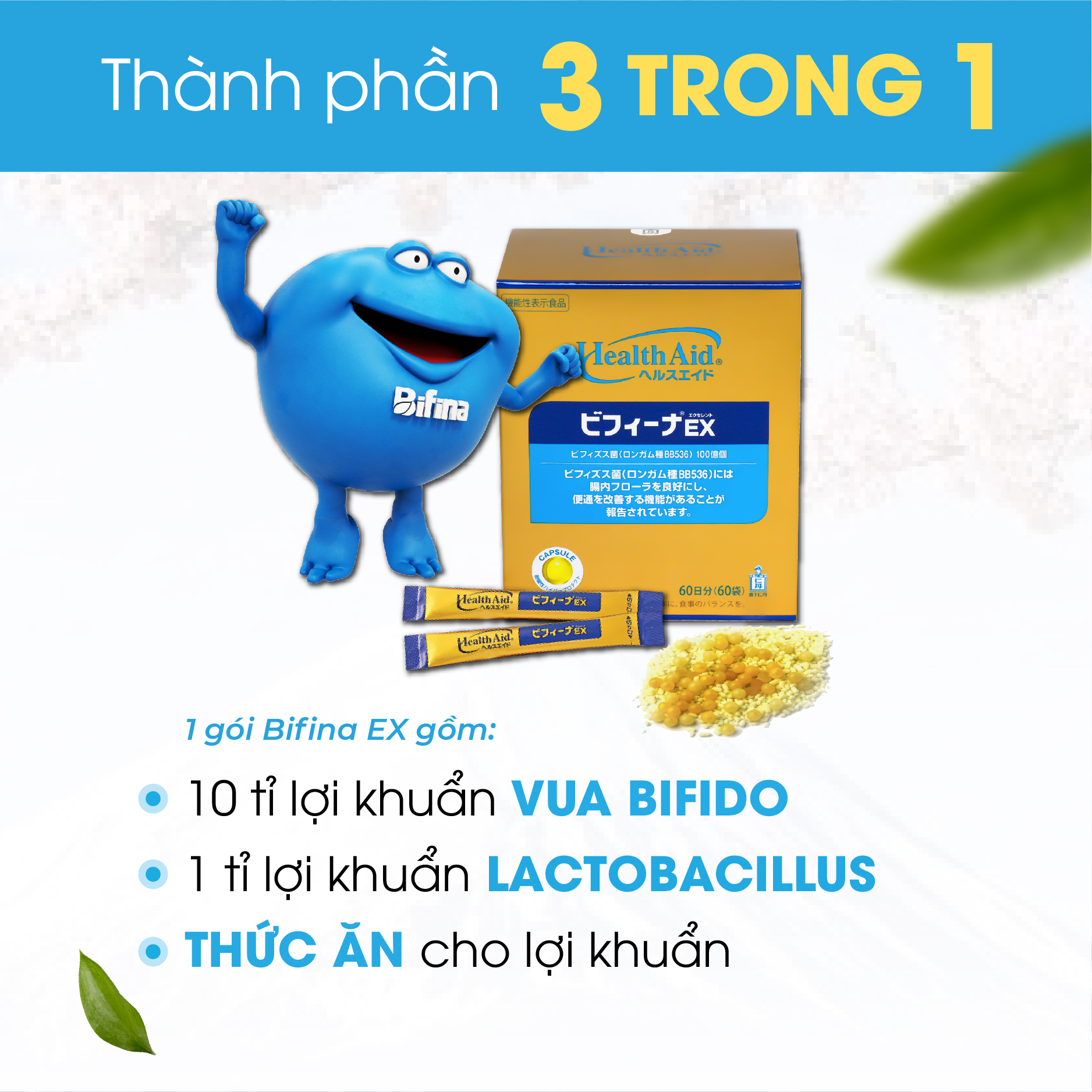 Men tiêu hóa Bifina Nhật Bản - Hỗ trợ giảm táo bón,tiêu chảy, rối loạn tiêu hó - Loại EX hộp 60 gói