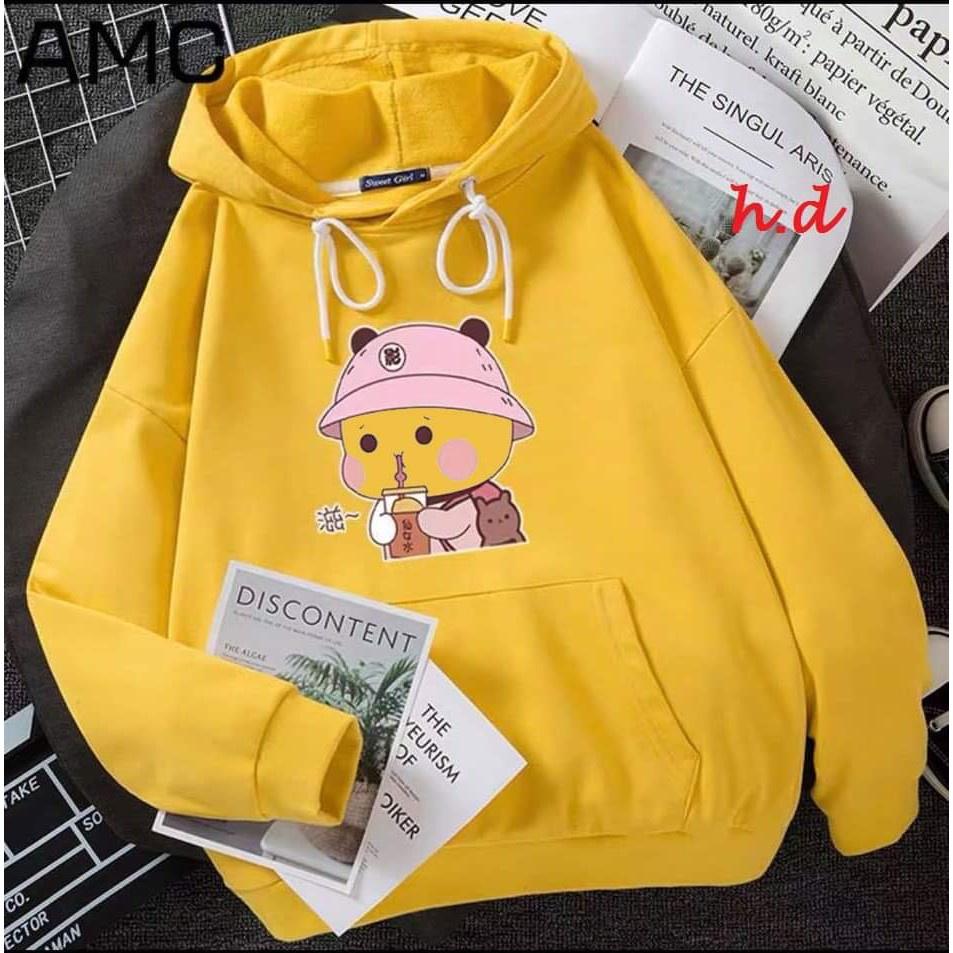 Áo hoodie nữ lót nỉ in hình form rộng siêu dễ thương , giao ngẫu nhiên hình