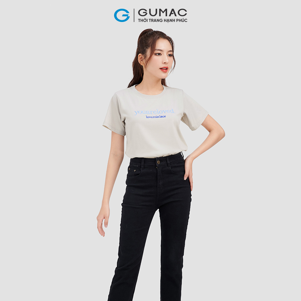 Áo thun nữ GUMAC ATC09010 áo thun tay ngắn thêu youareloved