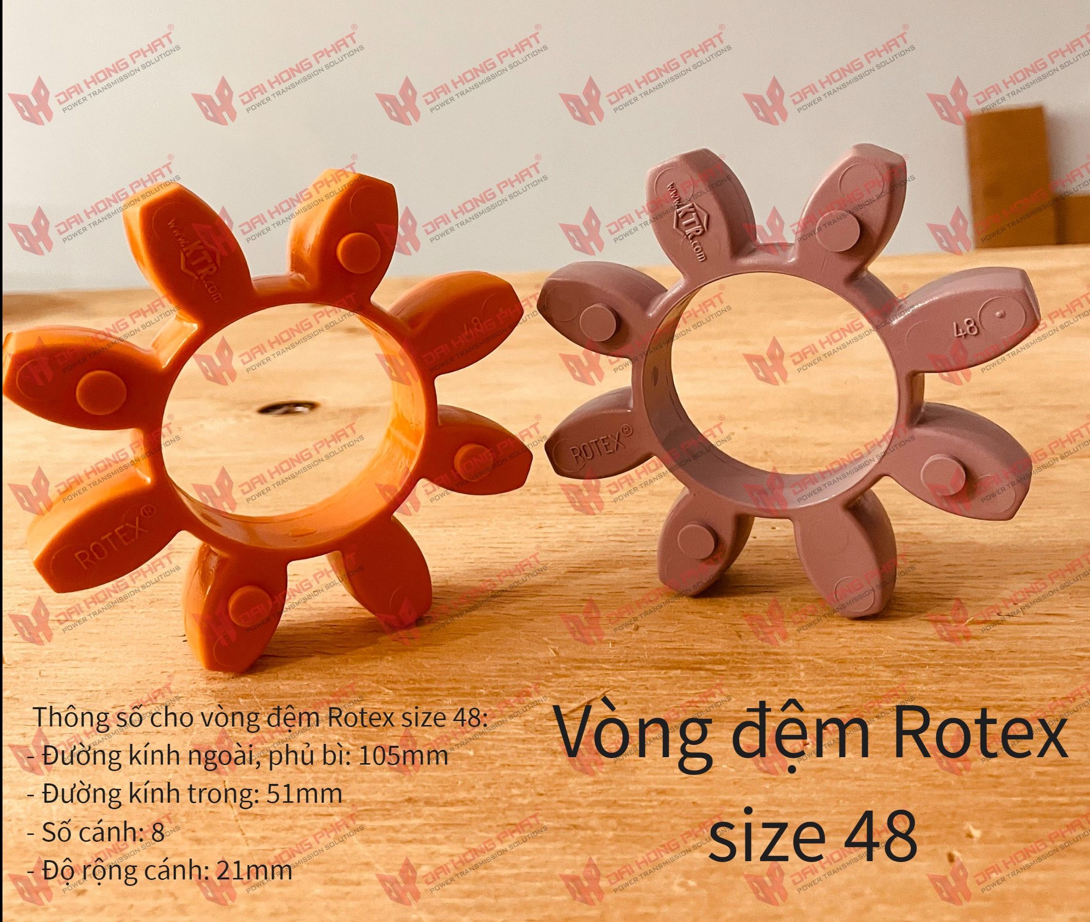 Vòng đệm giảm chấn cho khớp nối Rotex KTR size 48, màu cam/ tím, độ cứng 92ShA/ 98ShA