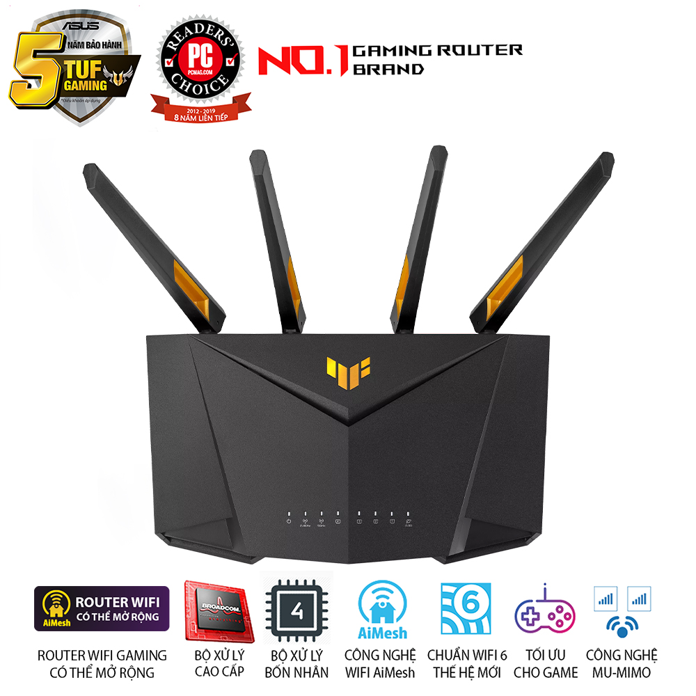 Bộ định tuyến chơi game WiFi 6 băng tần kép TUF Gaming AX4200  - Hàng Chính Hãng