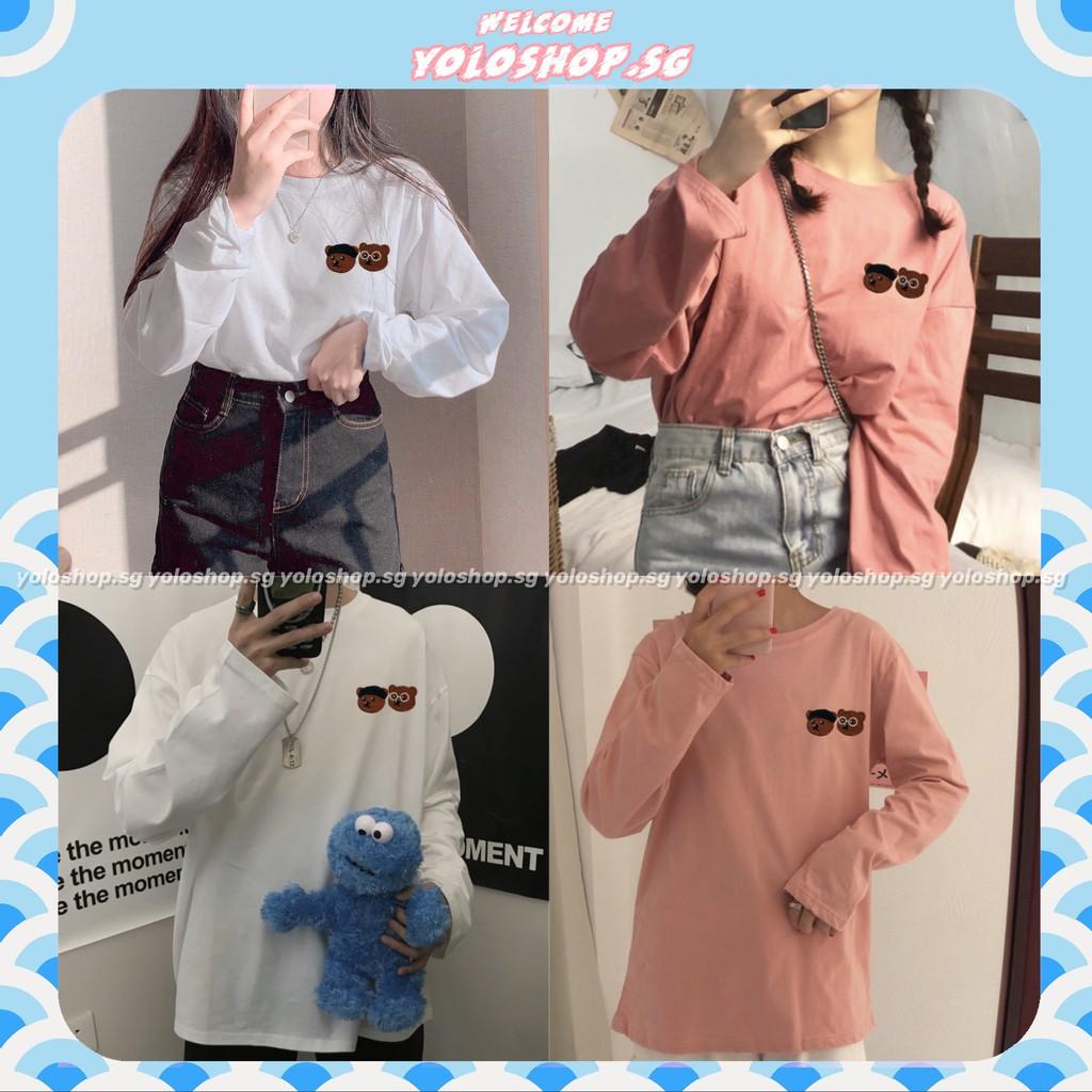 Áo Thun Tay Dài Unisex Thêu ĐẦU GẤU Thu Đông