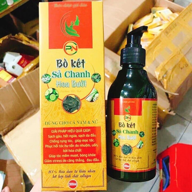 Dầu gội bồ kết sả chanh tinh chất hoa bưởi thiên nhiên ,chai 300ml giúp tóc chắc khỏe , dày , bóng mượt