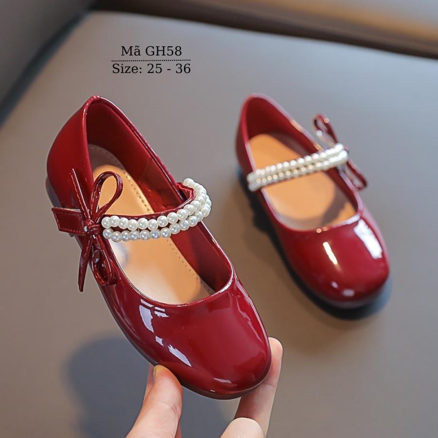 Giày búp bê cho bé gái học sinh nữ đỏ xinh xắn và dễ thương 3 đến 12 tuổi đính đá tiểu thư công chúa GH58
