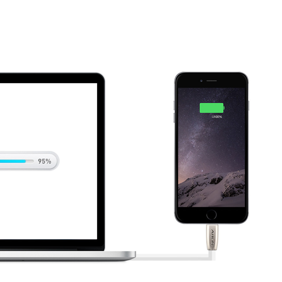 Cáp sạc Dành Cho Iphone 5/6/7/8/X Arun đầu kim loại chính hãng