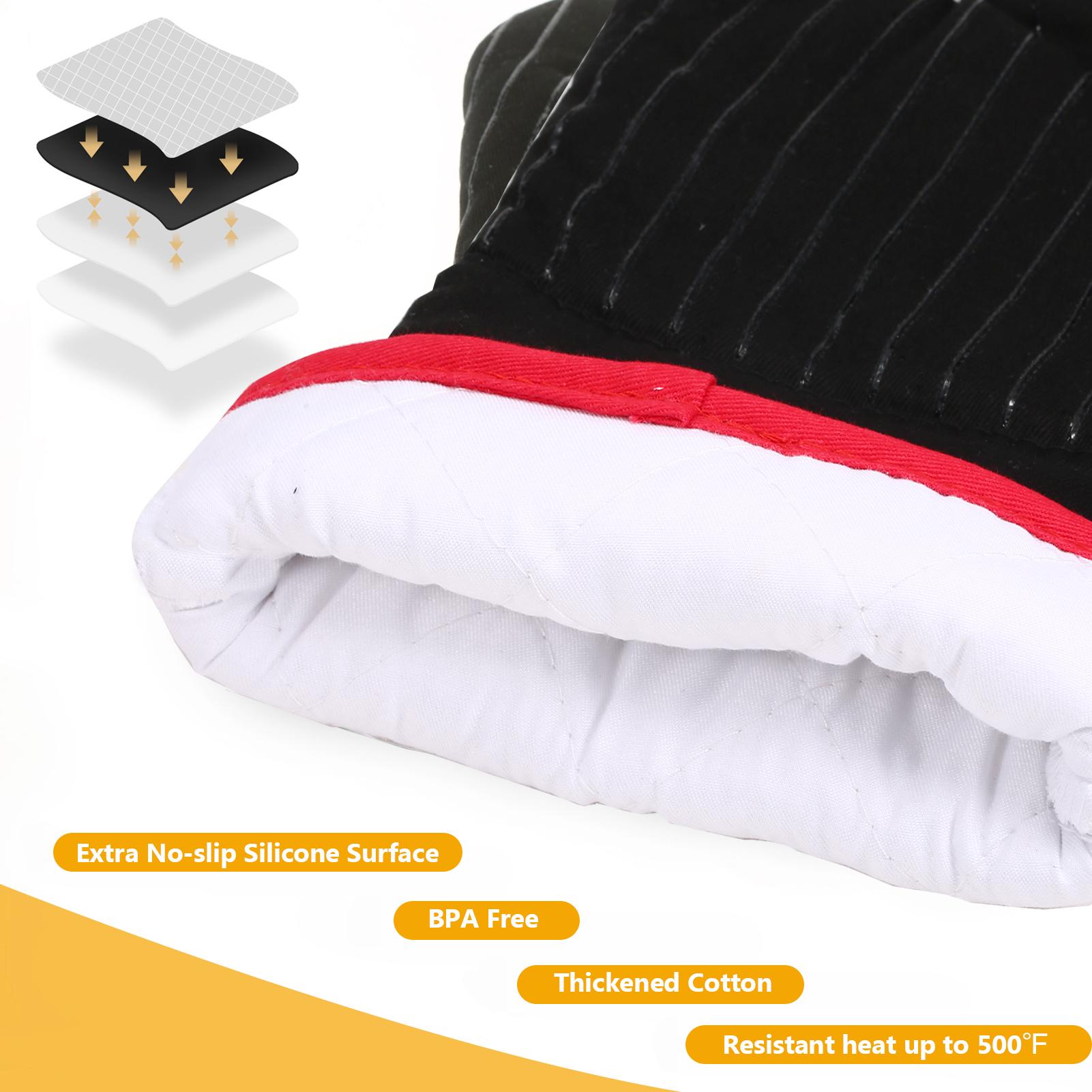 Cotton Silicone Oven Mitts Heat Resistant Non-Slip Barbecue Gloves Kitchen Gloves 1 Pair Oven Mitts 2 Pot Holders