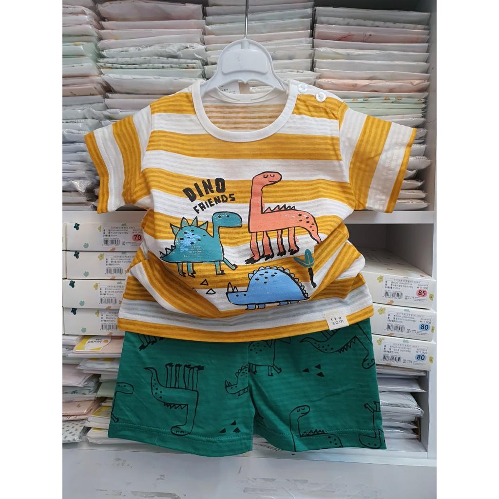 BỘ NGẮN CAO CẤP CHO BÉ NỘI ĐỊA HÀN, CHẤT COTTON GIẤY ORGANIC, MẪU KHỦNG LONG CAM
