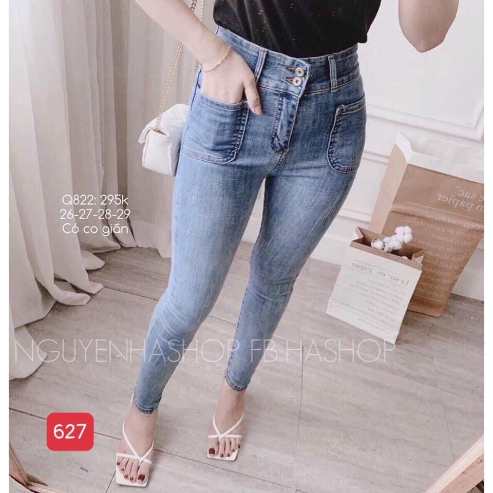 Quần jean nữ xanh trơn cao cấp lưng cao -chất denim co dãn tốt - quần chuẫn shop (hình thật) BEN Shop0807 N7