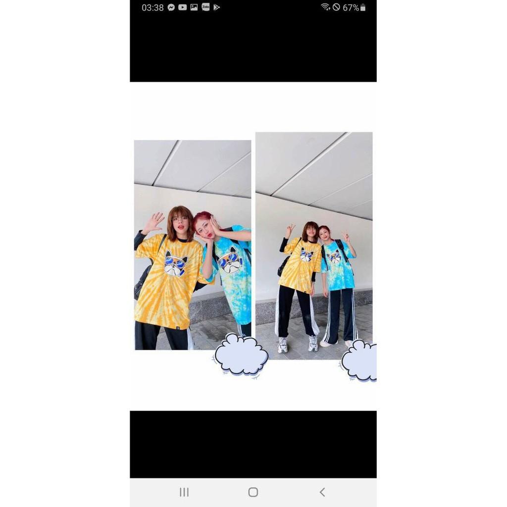 Áo thun nam nữ loang màu hình con chó độc lạ vải cotton dày dặn mềm mịn thấm hút mồ hôi tốt thích hợp mặc áo lớp áo nhóm