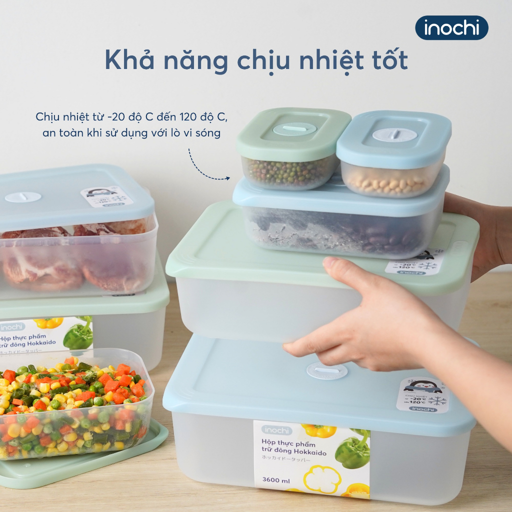 Hộp Đựng Thực Phẩm Trữ Đông Chữ Nhật Nhiều Cỡ Nắp Có Thiết Kế Đồng Hồ Ghi Nhớ Thời Gian Lưu Trữ  ( Tặng kèm khăn lau đa năng pakasa ) - Hàng Chính Hãng INOCHI ( Giao màu ngẫu nhiên)