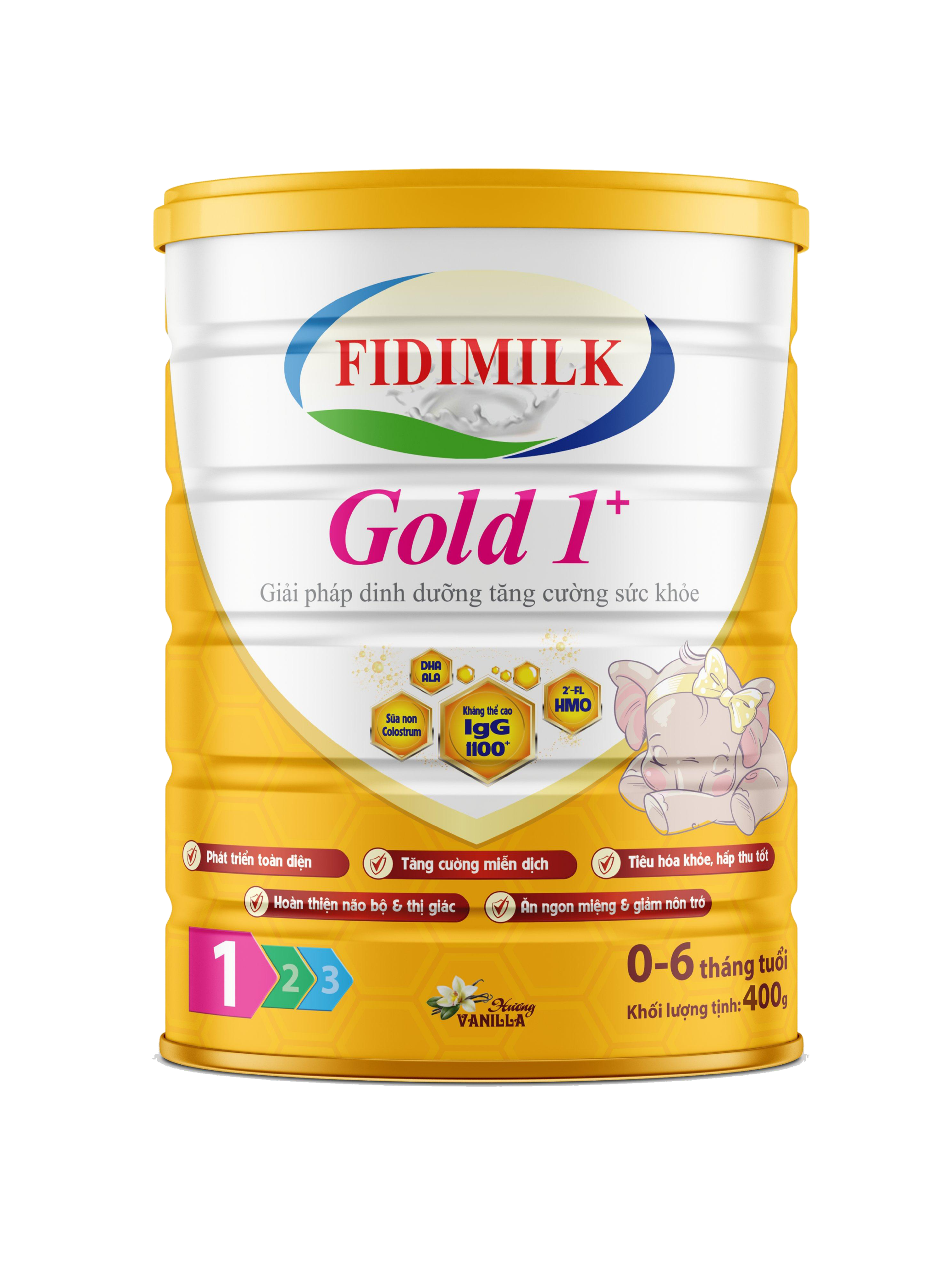 Combo 3 lon Sữa công thức FIDIMILK GOLD 1+ lon 400g - Dinh dưỡng phát triển toàn diện, Dành cho bé 0-6 tháng tuổi.