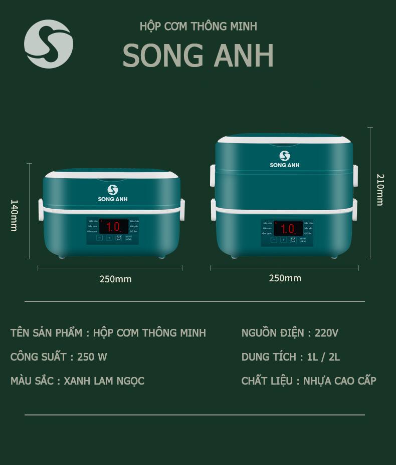 Hộp Cơm Văn Phòng Thông Minh SONGANH, Nồi Cơm Điện Hâm Nóng 2 Tầng Kèm 4 Bát Sứ Cao Cấp - RW18