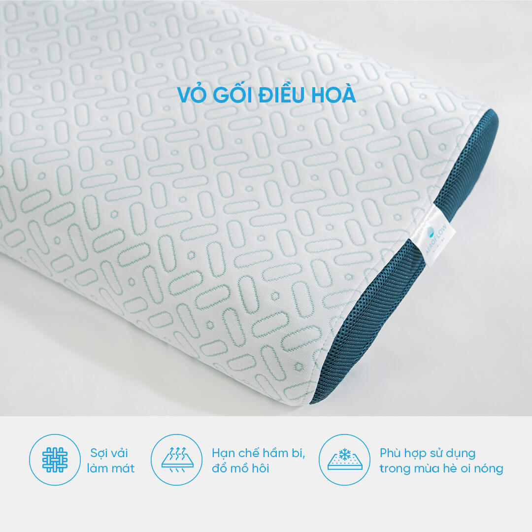 Gối cao cấp làm mát Nhật Bản Memory Foam Aeroflow iCool 40x60cm giúp ngủ sâu, giảm đau cổ vai gáy, phù hợp với mọi tư thế nằm