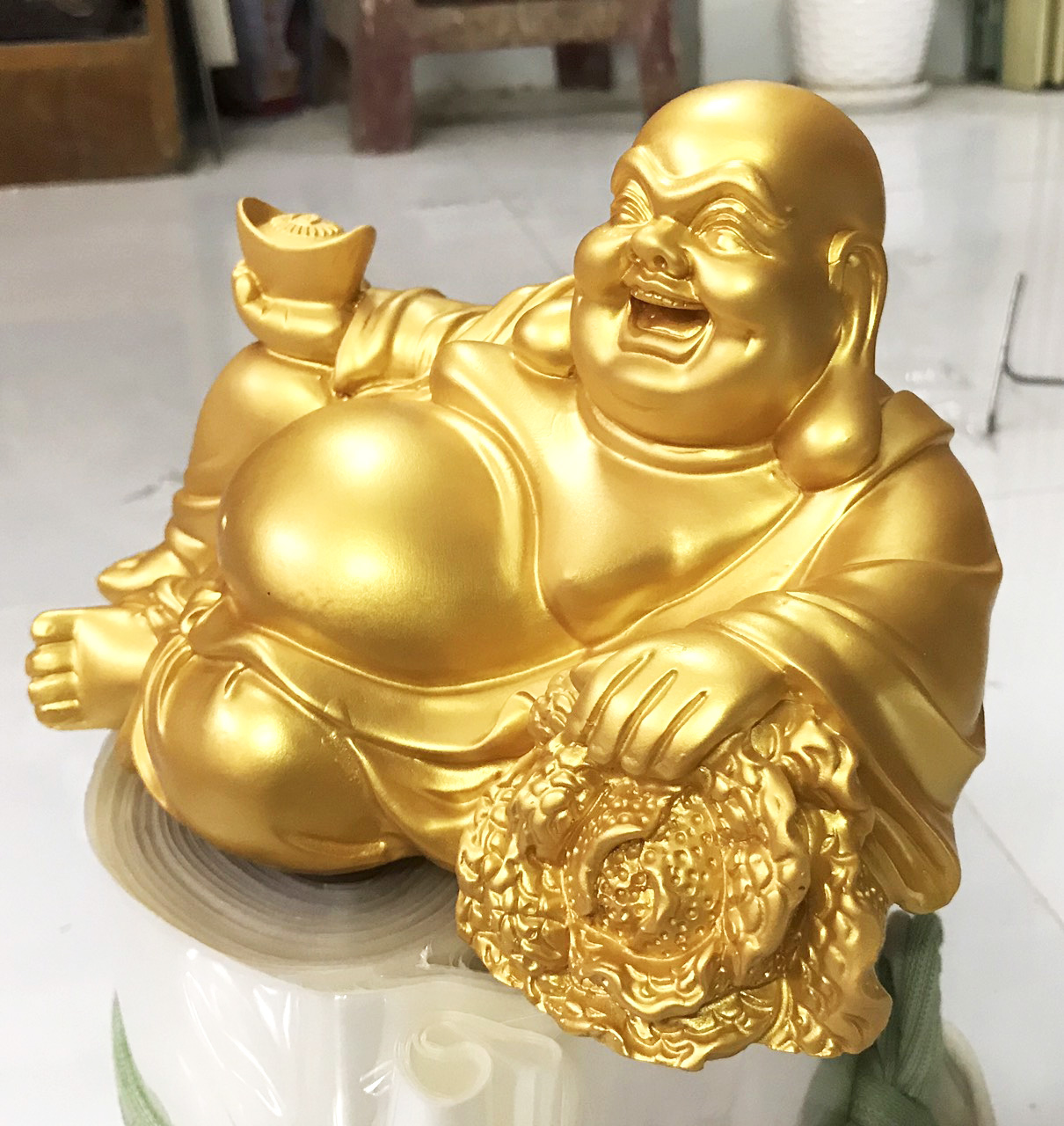 Tượng Phật Di Lặc để xe ô tô hoặc bàn làm việc - Tượng Thần Tài Bông Cải DÀI 20 cm