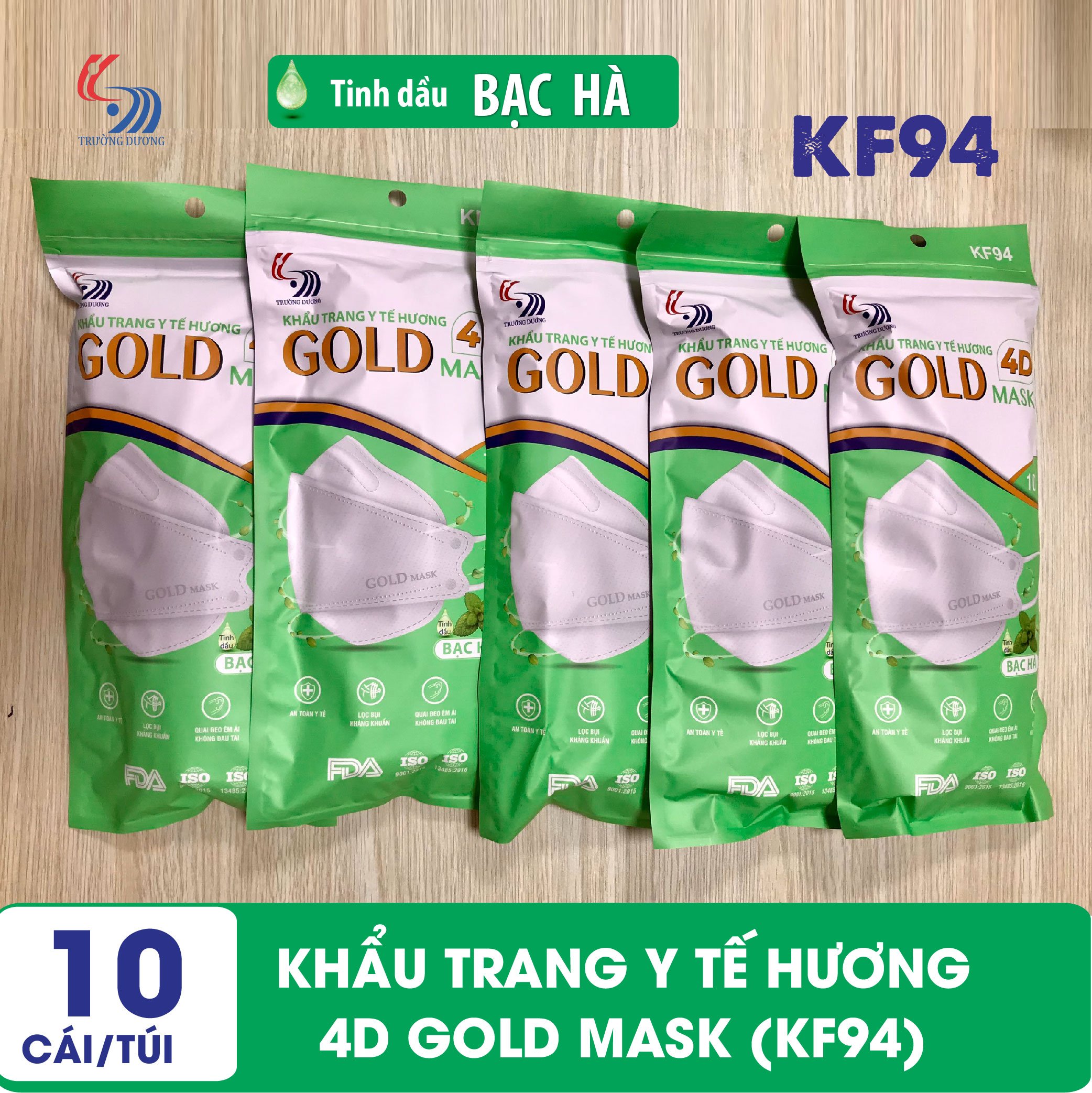 Khẩu trang y tế Hương tinh dầu Bạc Hà 4D Gold Mask (KF94) - Túi 10 chiếc