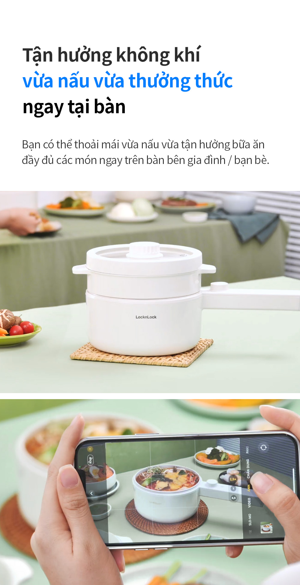 Nồi điện đa năng Locknlock Electric multi pot EJP436IVY 220V, 50Hz, 600W, 1.5L- Màu ngà - Hàng chính hãng