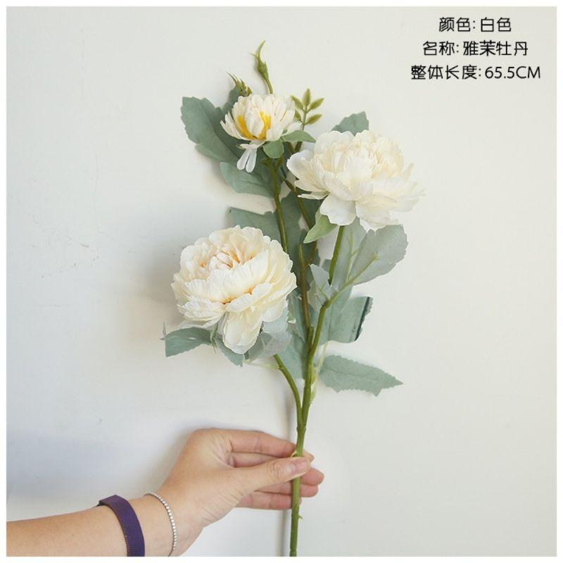 Hoa Lụa Trang Trí Loại Hoa Hồng Mẫu Đơn cành 3 Bông Siêu Đẹp