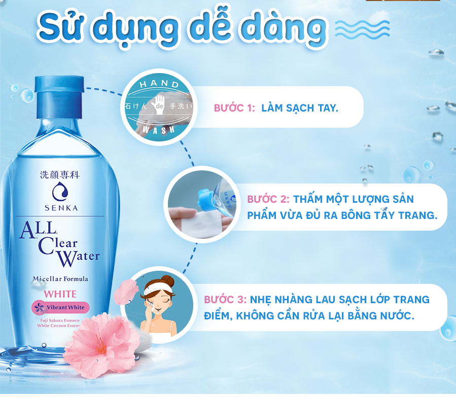 Nước Tẩy Trang Dưỡng Trắng Micellar Senka Nhật 230ml