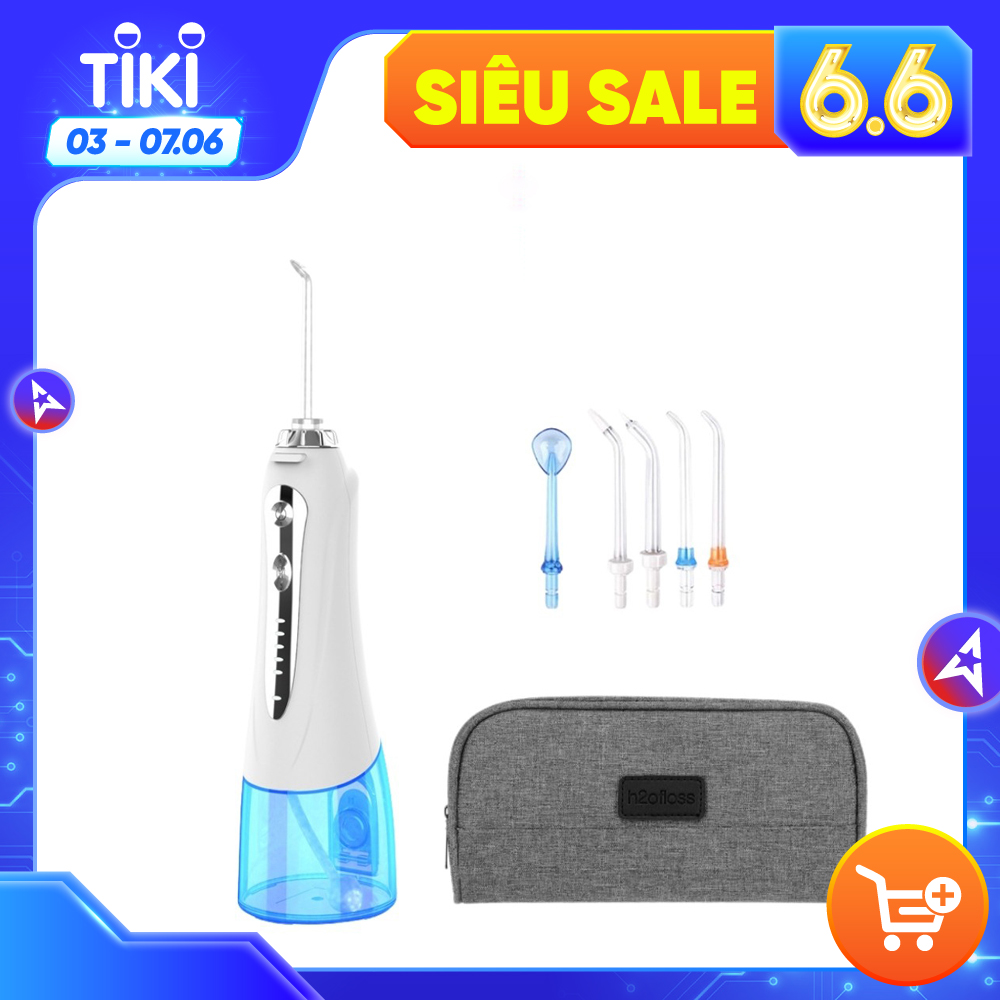 Máy Tăm Nước Cầm Tay Cao Cấp H20FLOSS HF-9P Kèm 5 Vòi Xịt Vệ Sinh Răng Miệng - Hàng Chính Hãng