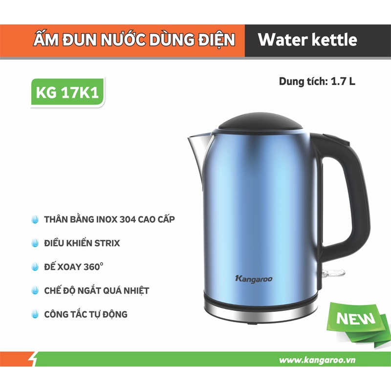 Bình Đun Siêu Tốc Kangaroo KG17K1 (1.7 Lít) - Hàng Chính Hãng