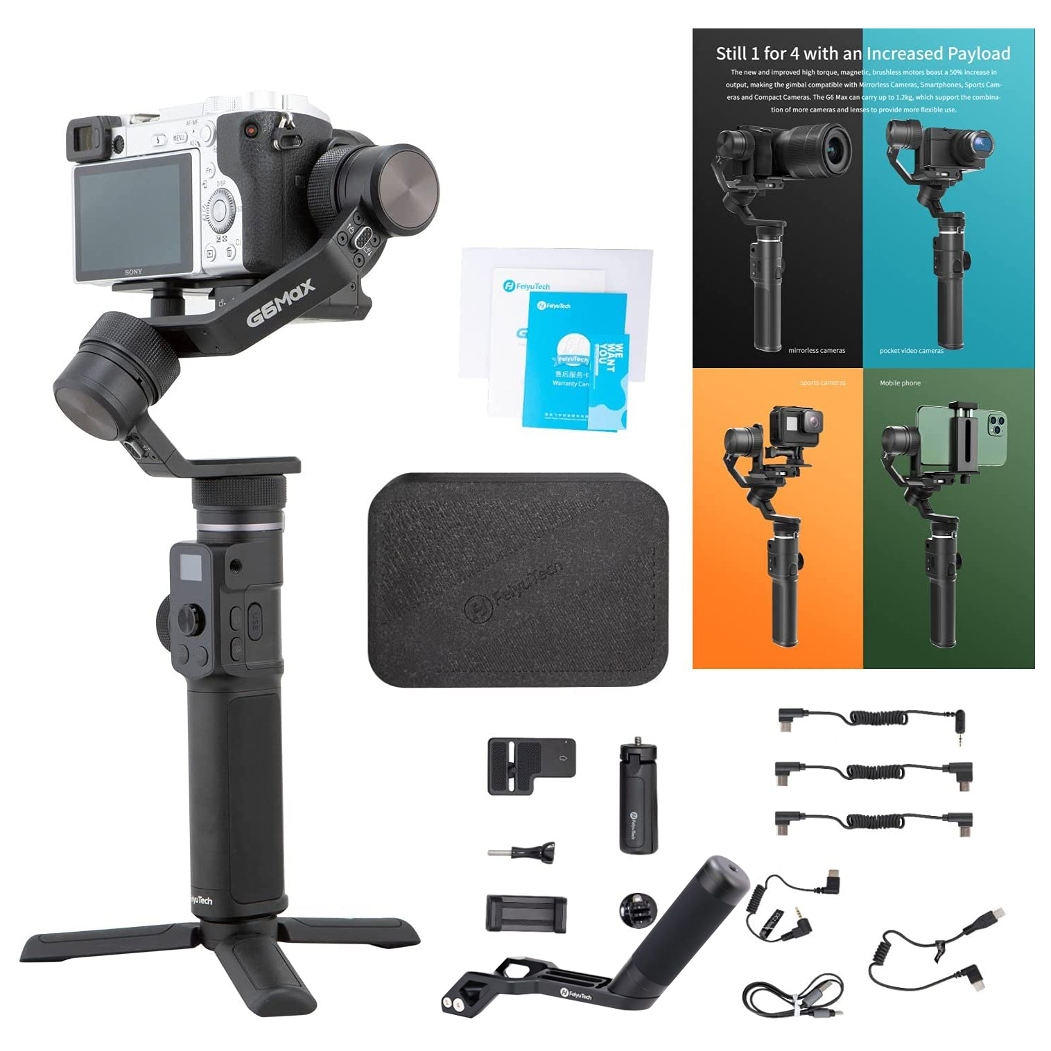 Feiyu AK2000C Gimbal - Tay Cầm Chống Rung Chuyên Dụng Cho Máy Ảnh, Tải Trọng 2.2 Kg [Tặng Báng Cầm] - Hàng Chính Hãng