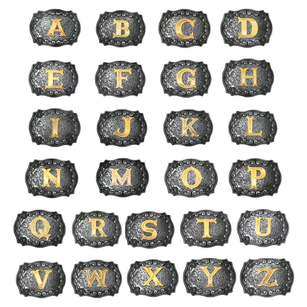 Western Cowboy Golden Initial Letter A-Z Metal Belt Buckle Men's Accessory A