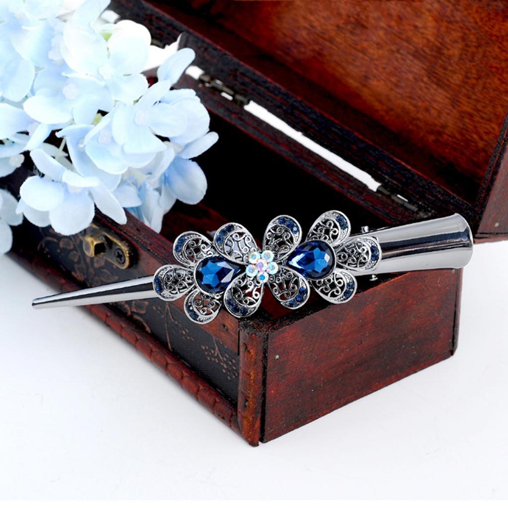 2x Rhinestone Flower Alligator Hair Clip Hairpin Metal Duckbill Hair Grip Womens
