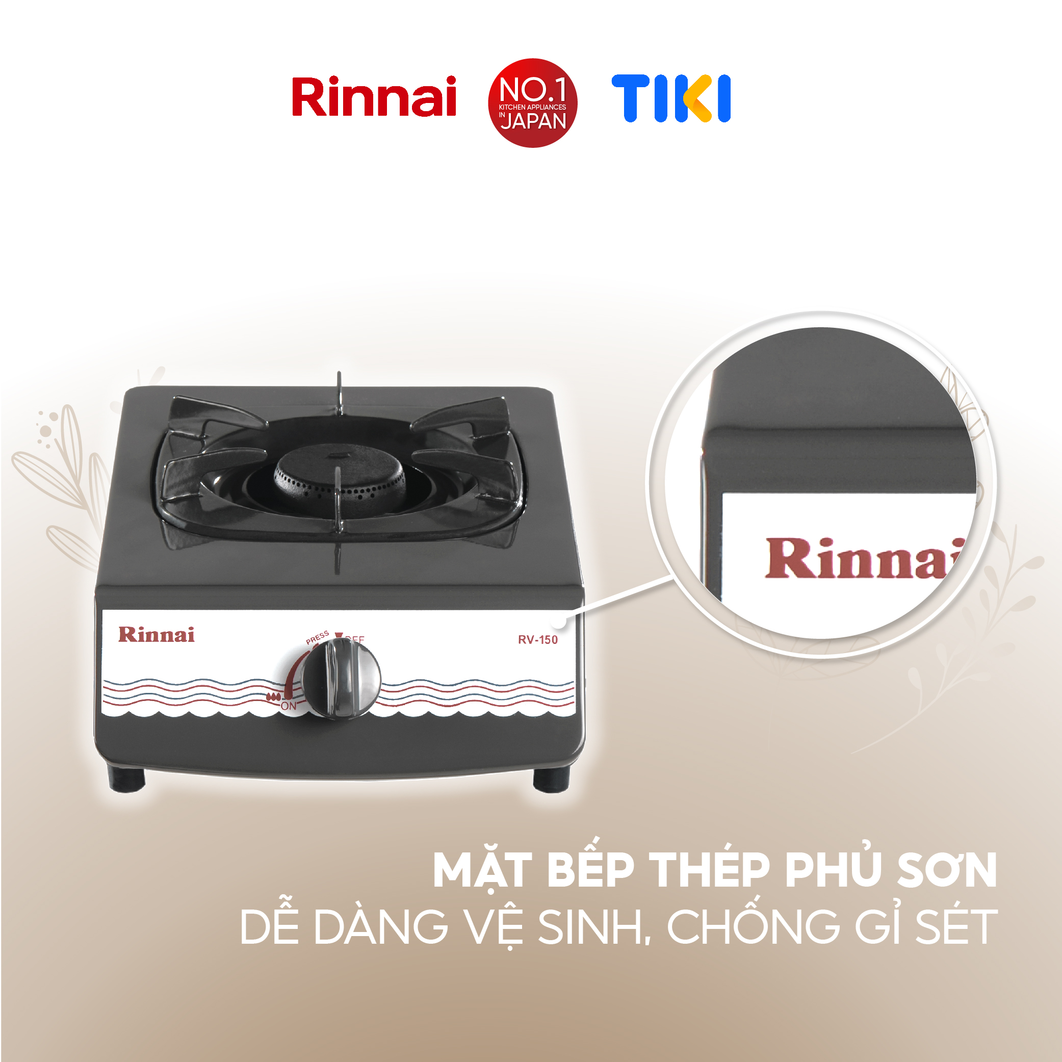 Bếp gas đơn Rinnai RV-150(G) mặt bếp men và kiềng bếp men - Hàng chính hãng