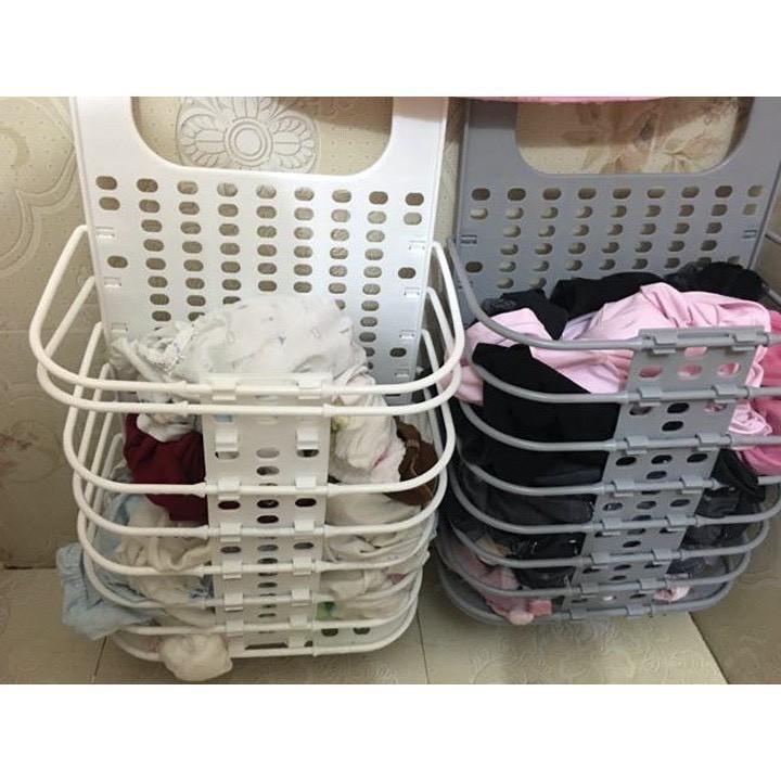 Giỏ Nhựa Đựng Quần Áo Và Đồ Dùng Sinh Hoạt Treo Tường Có Thể Gấp + Tặng Kèm Móc Dán Tường 3D Siêu Kute
