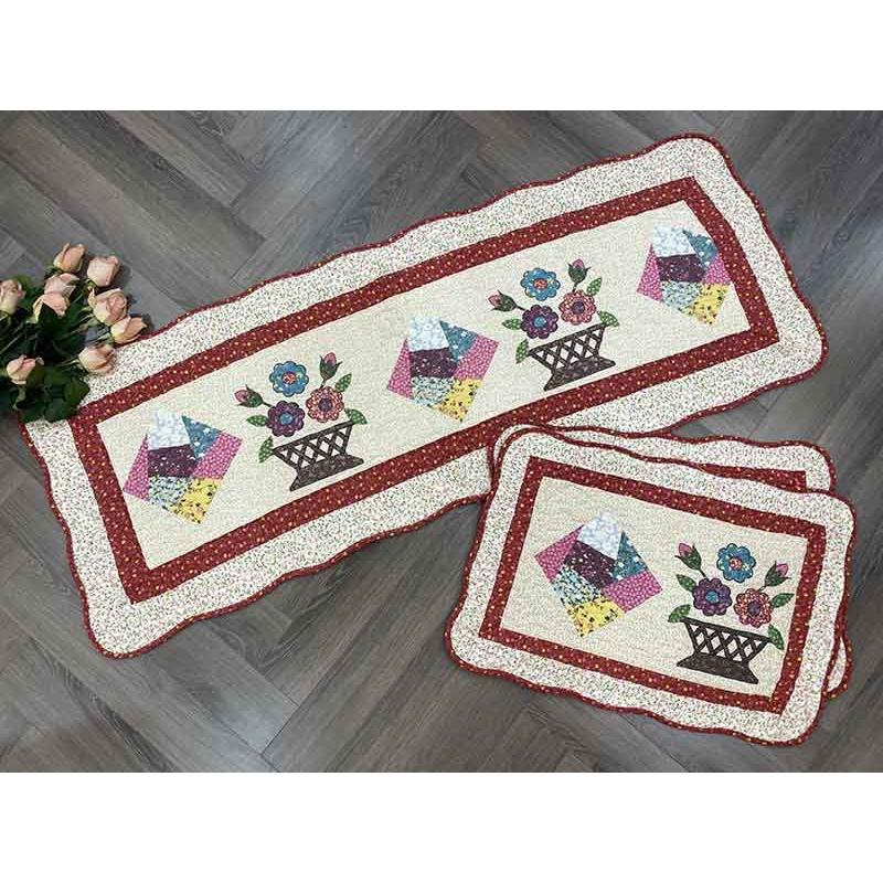 Thảm set 3 - giỏ hoa & ô vuông sắc màu - T3N545